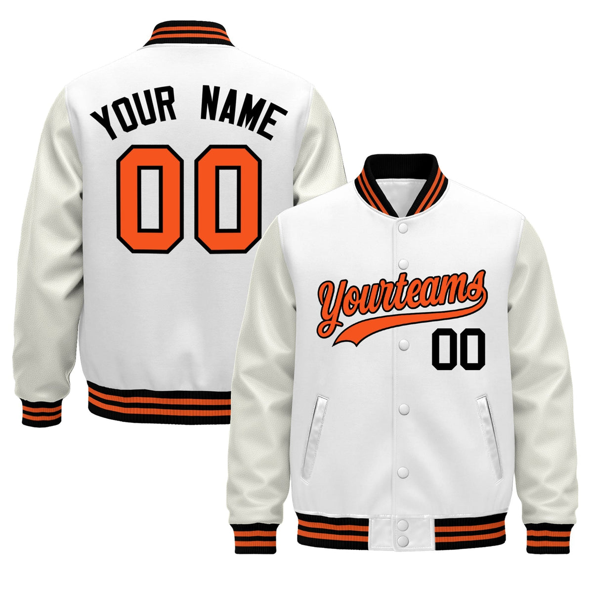 Custom White Black Orange Jacket - Classic Style Leather Sleeves Wrinkle-Resistant