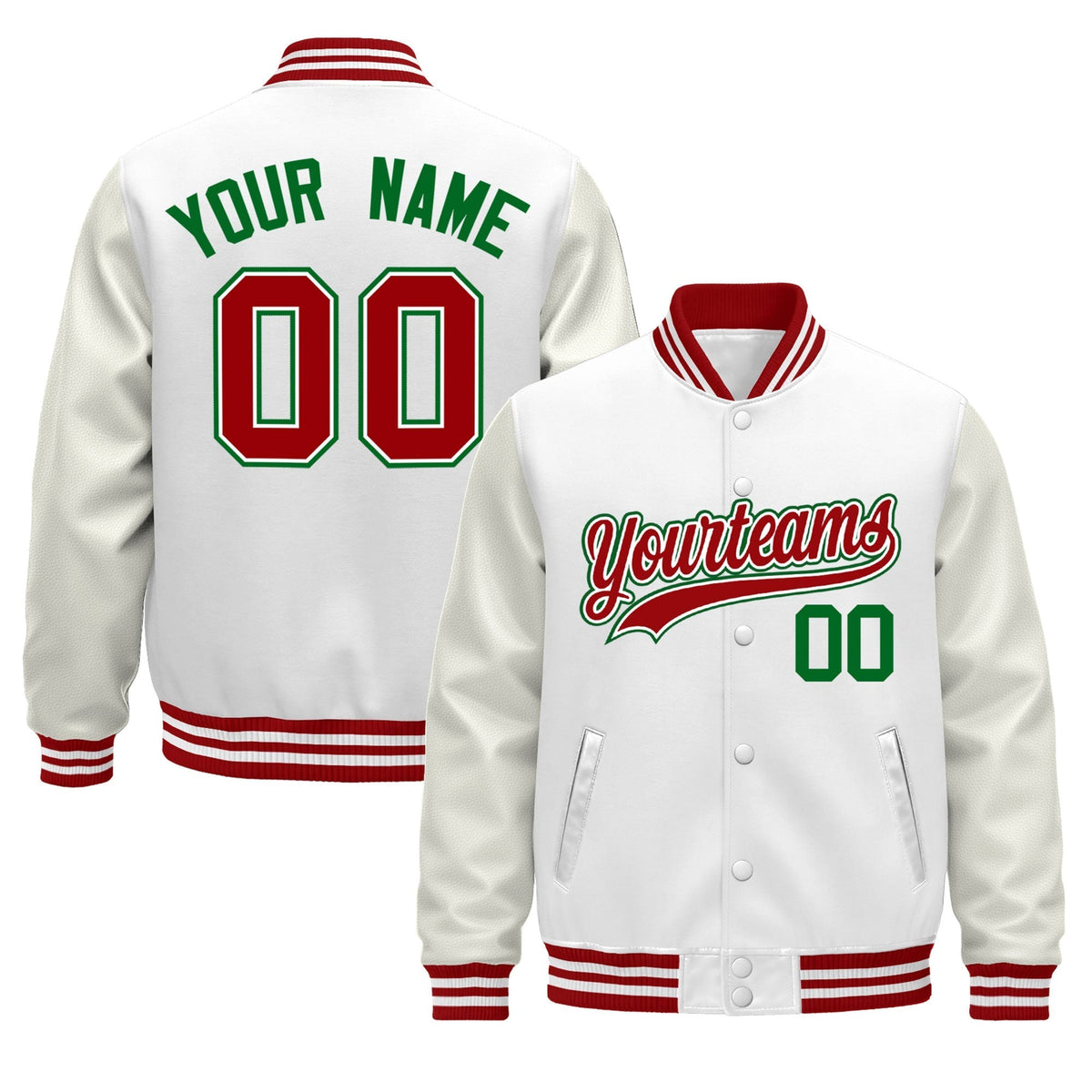 Custom White Red Jacket - Classic Style Leather Sleeves Wrinkle-Resistant
