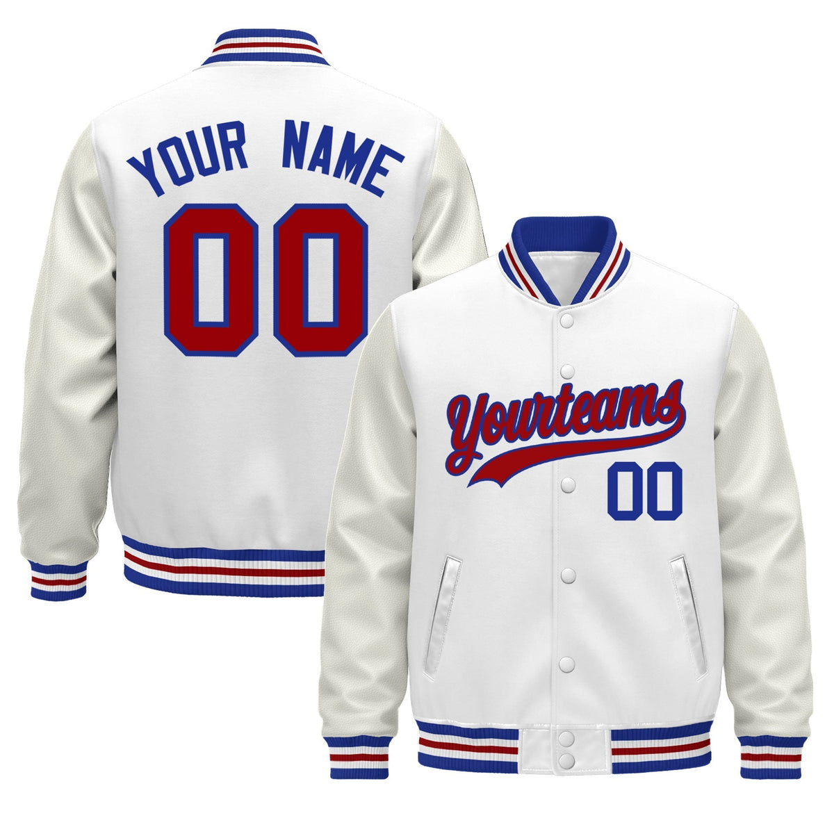 Custom White Royal Blue Red Jacket - Classic Style Leather Sleeves Wrinkle-Resistant
