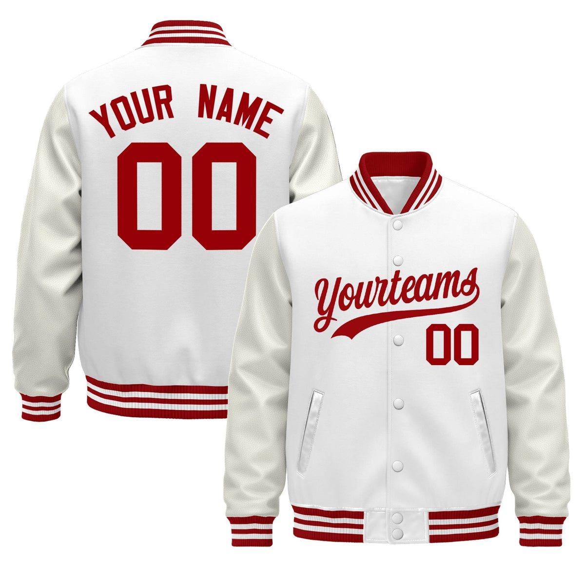 Custom White Red Jacket - Classic Style Leather Sleeves Wrinkle-Resistant