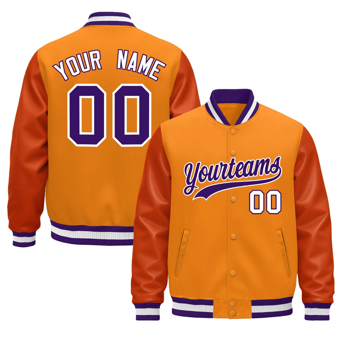 Custom Orange Purple White Jacket - Classic Style Leather Sleeves Wrinkle-Resistant