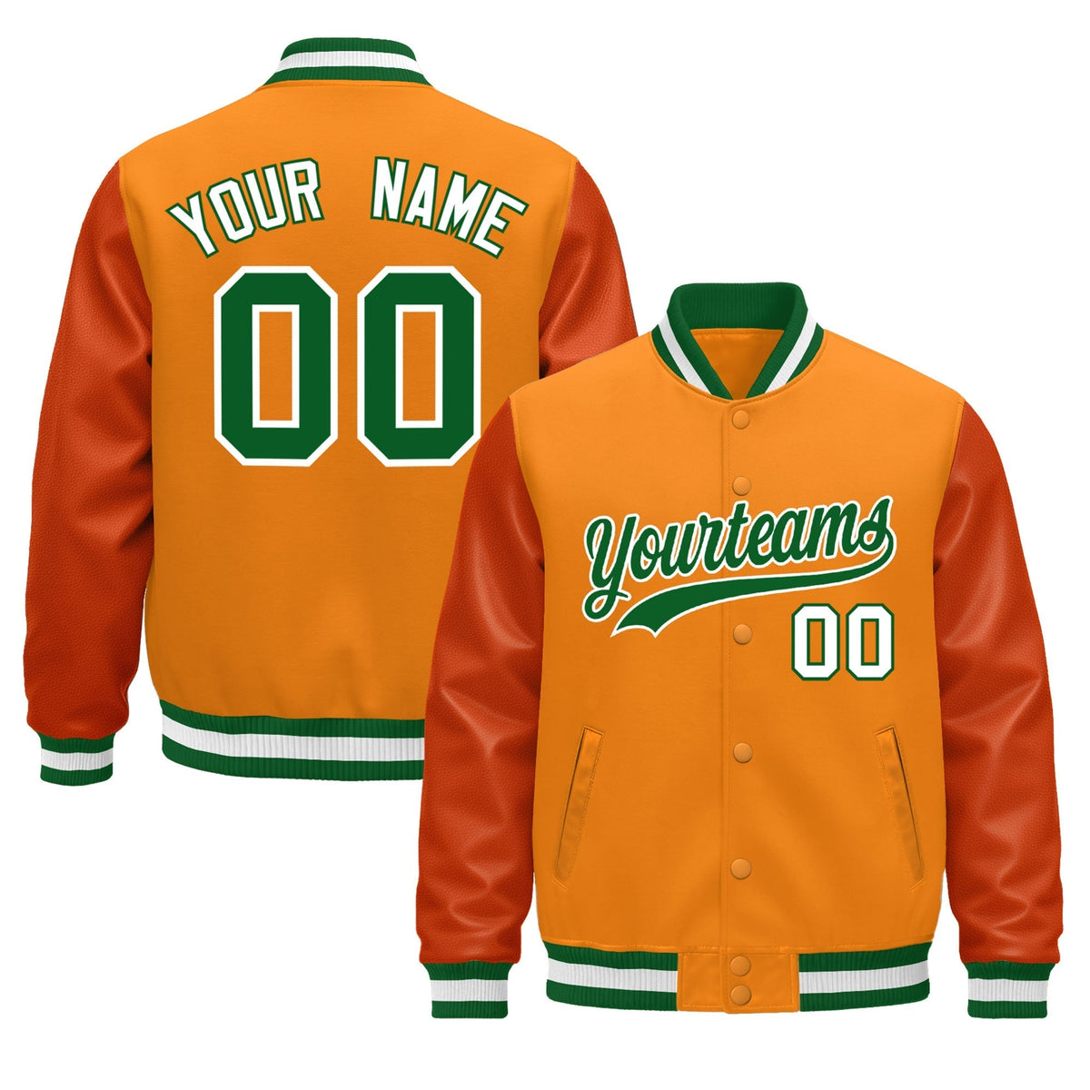 Custom Orange Kelly Green White Jacket - Classic Style Leather Sleeves Wrinkle-Resistant