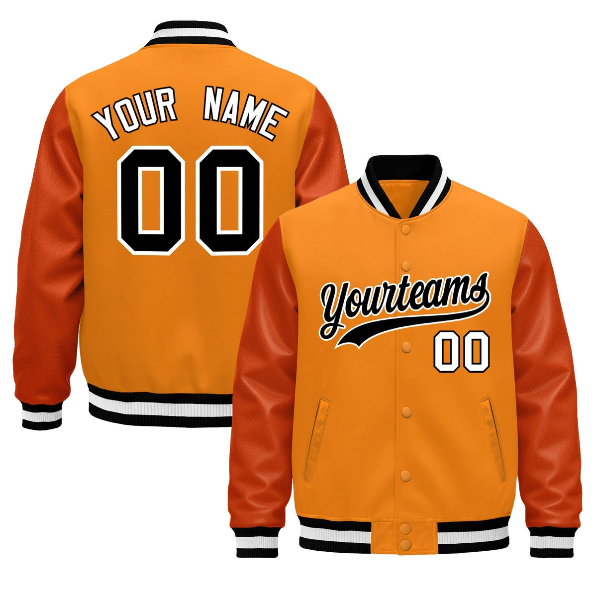 Custom Orange Black White Jacket - Classic Style Leather Sleeves Wrinkle-Resistant