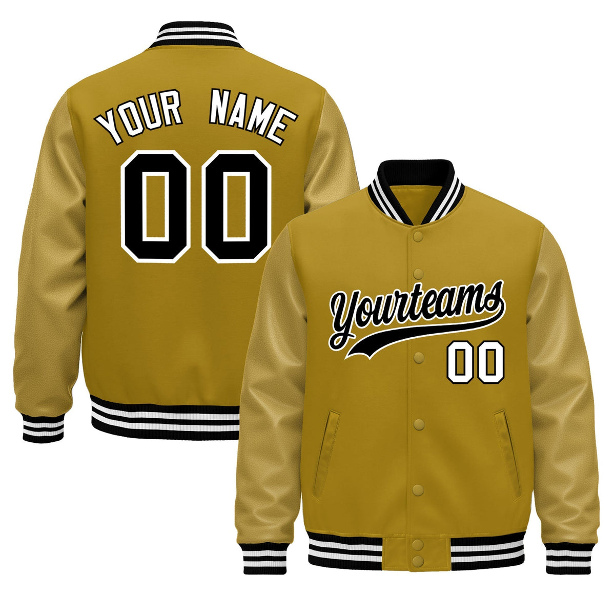 Custom Old Gold Black White Jacket - Classic Style Leather Sleeves Wrinkle-Resistant