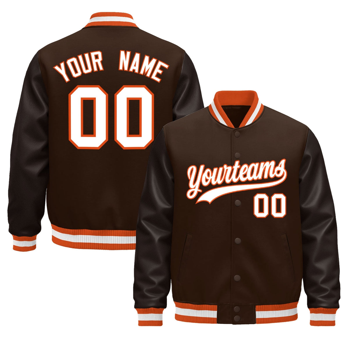 Custom Brown Orange White Jacket - Classic Style Leather Sleeves Wrinkle-Resistant