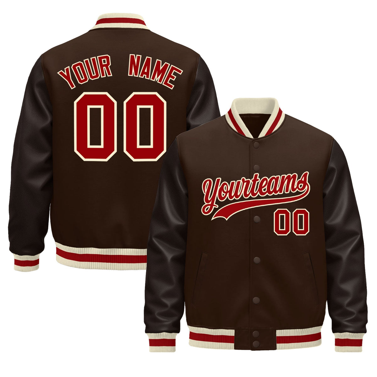 Custom Brown Cream Red Jacket - Classic Style Leather Sleeves Wrinkle-Resistant