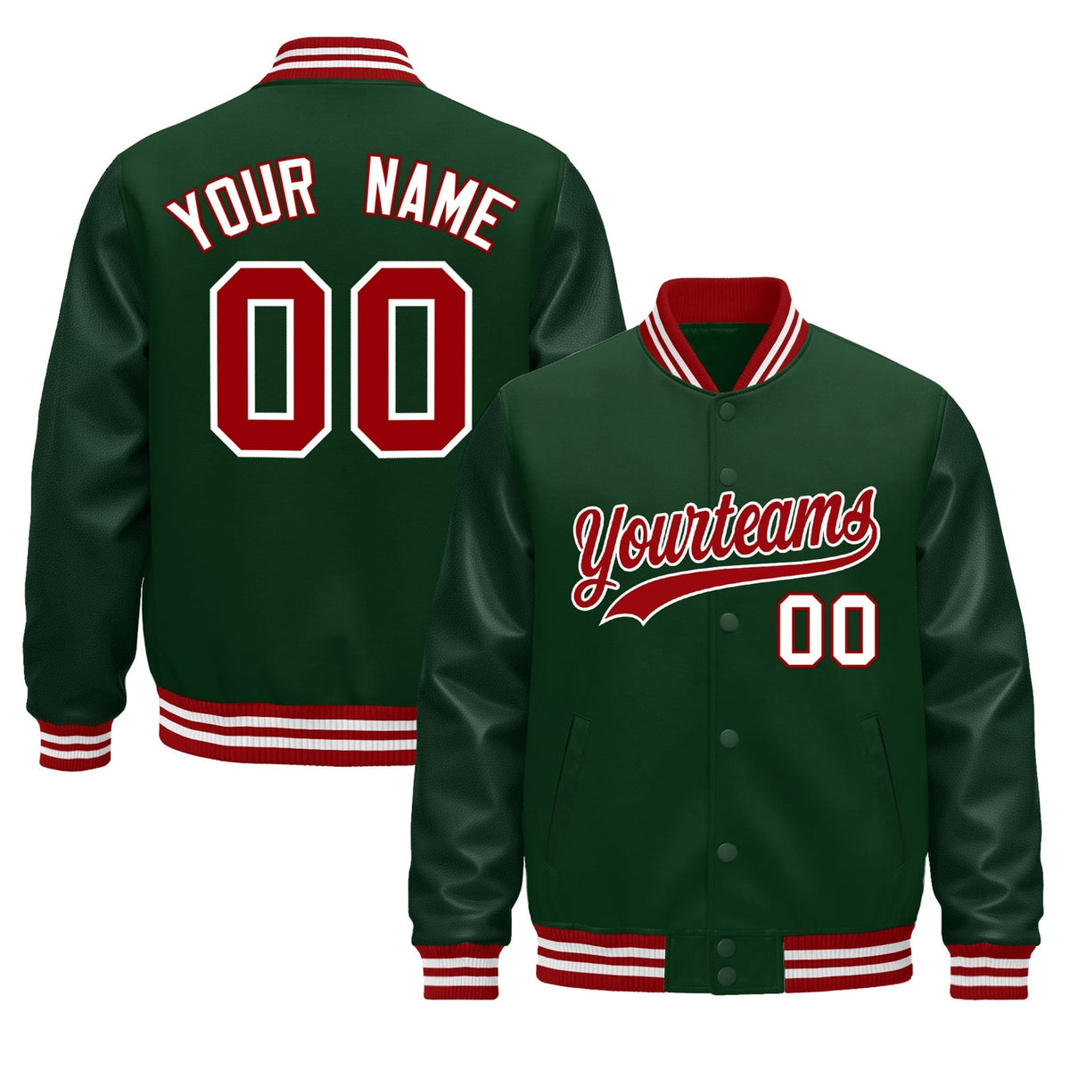Custom Green Red White Jacket - Classic Style Leather Sleeves Wrinkle-Resistant