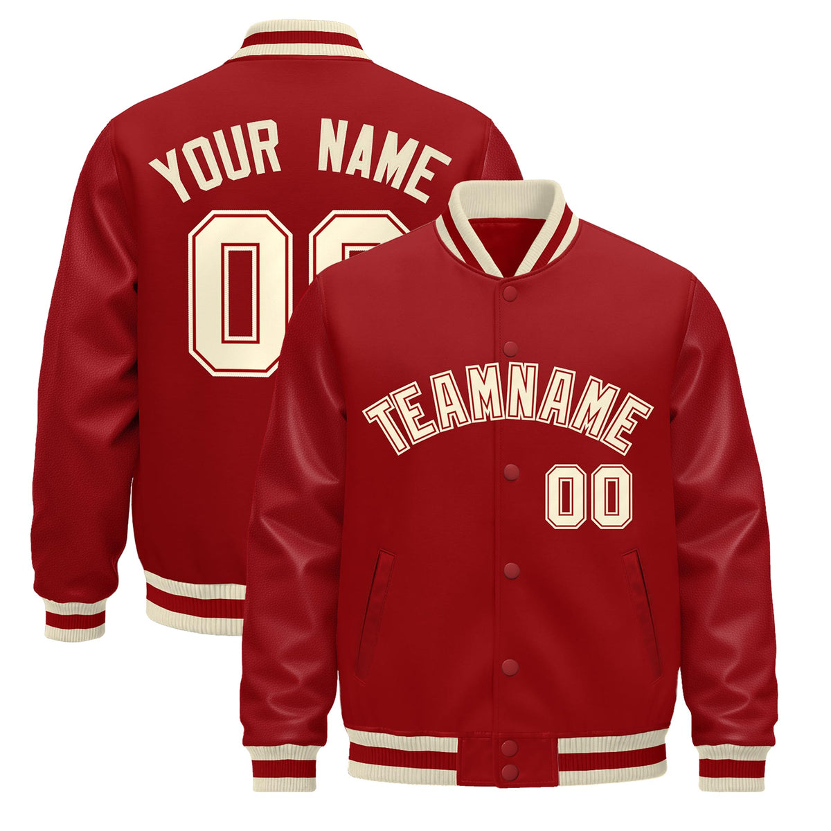 Custom Red Cream Jacket - Classic Style Leather Sleeves Wrinkle-Resistant