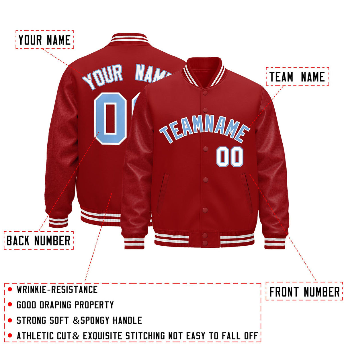 Custom Red White Classic Style Leather Sleeves Wrinkle-Resistant Jacket| KXKSHOP