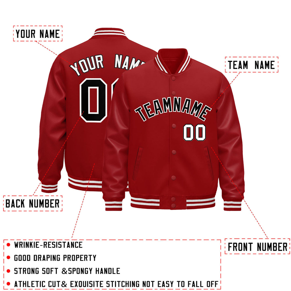 Custom Red White Classic Style Leather Sleeves Wrinkle-Resistant Jacket| KXKSHOP