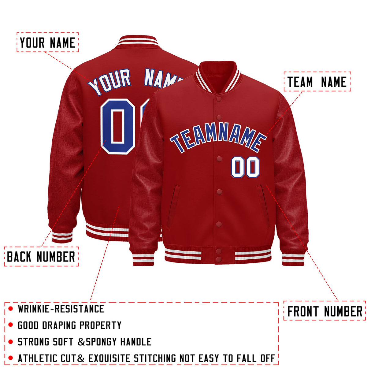 Custom Red White Classic Style Leather Sleeves Wrinkle-Resistant Jacket| KXKSHOP