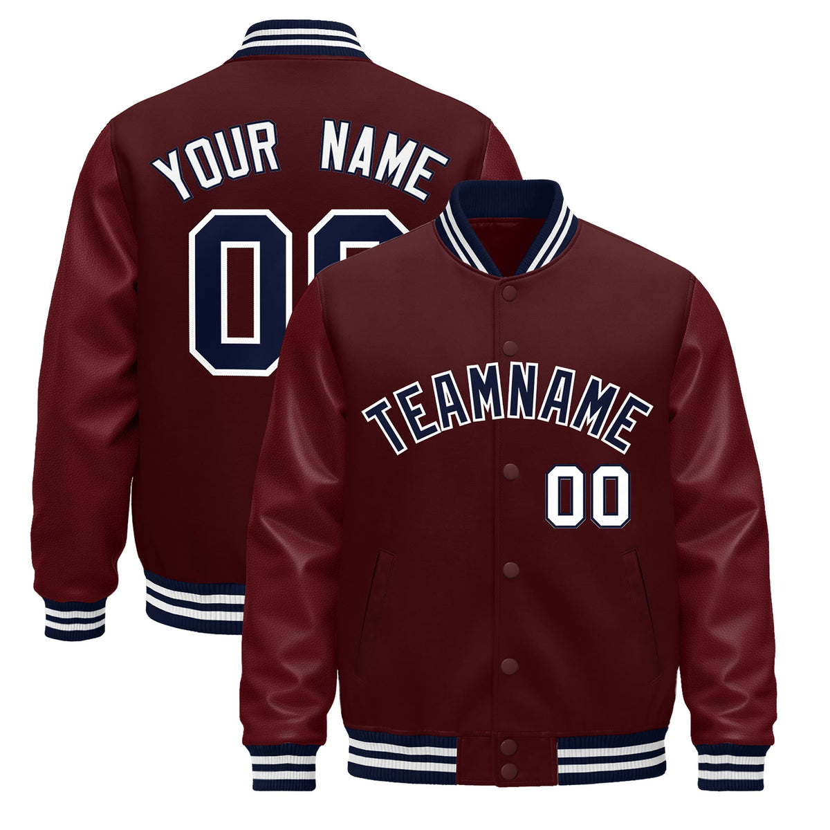Custom Burgundy White Jacket - Classic Style Leather Sleeves Wrinkle-Resistant