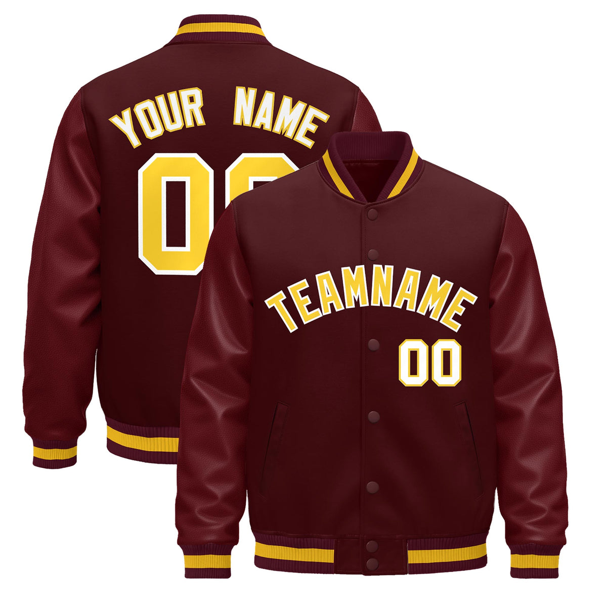 Custom Burgundy White Jacket - Classic Style Leather Sleeves Wrinkle-Resistant