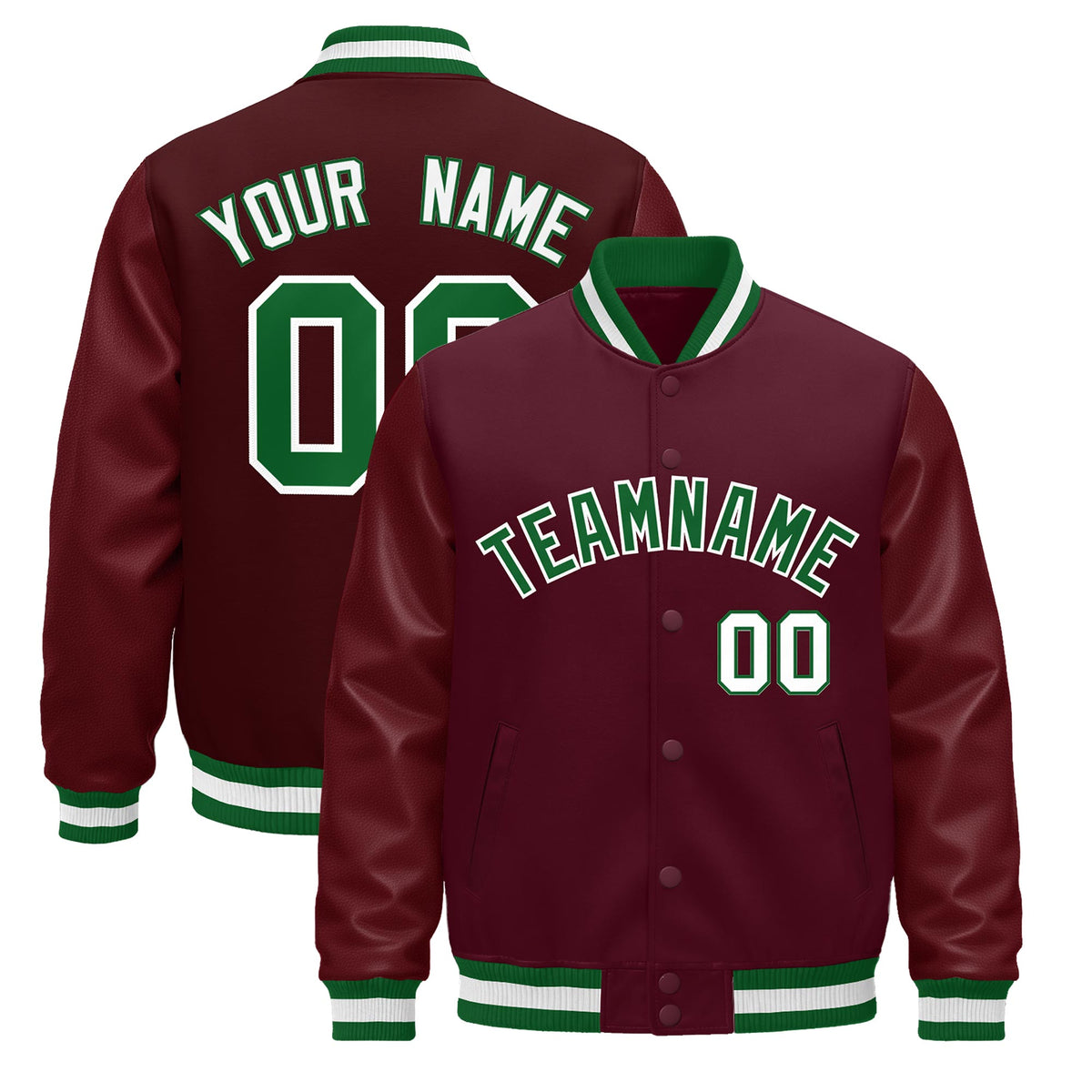 Custom Burgundy White Jacket - Classic Style Leather Sleeves Wrinkle-Resistant