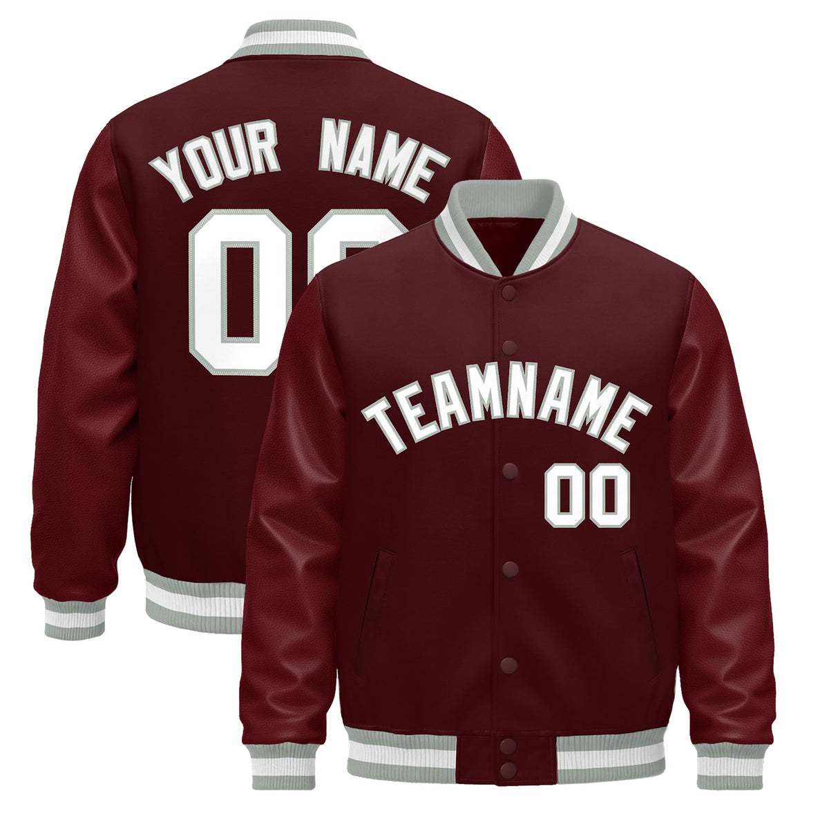 Custom Burgundy White Classic Style Leather Sleeves Wrinkle-Resistant Jacket| KXKSHOP