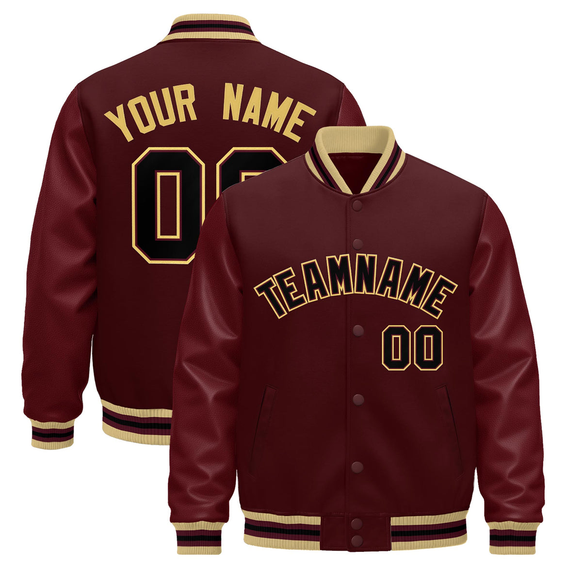 Custom Burgundy White Jacket - Classic Style Leather Sleeves Wrinkle-Resistant