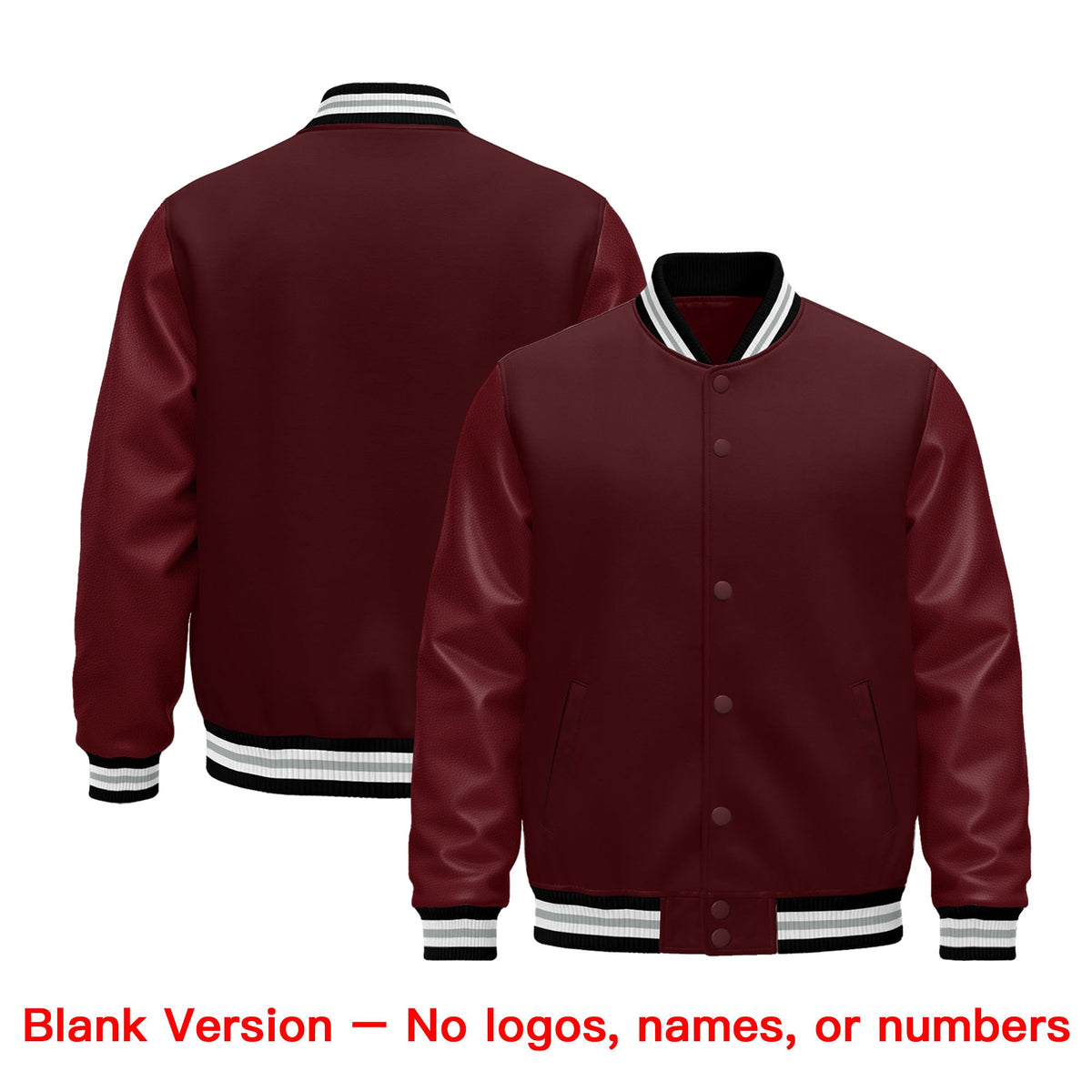 Custom Burgundy White Classic Style Leather Sleeves Wrinkle-Resistant Jacket| KXKSHOP