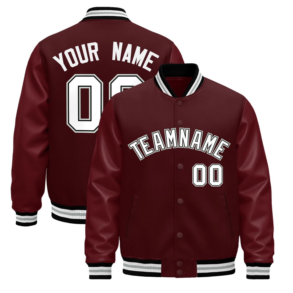 Custom Burgundy White Jacket - Classic Style Leather Sleeves Wrinkle-Resistant