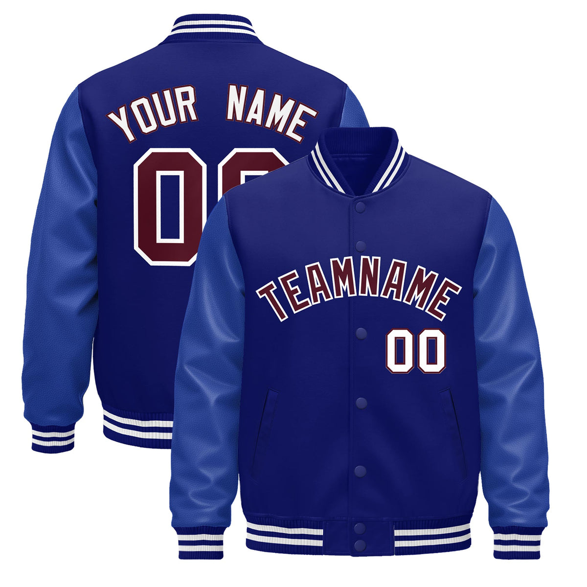 Custom Royal Blue White Jacket - Classic Style Leather Sleeves Wrinkle-Resistant