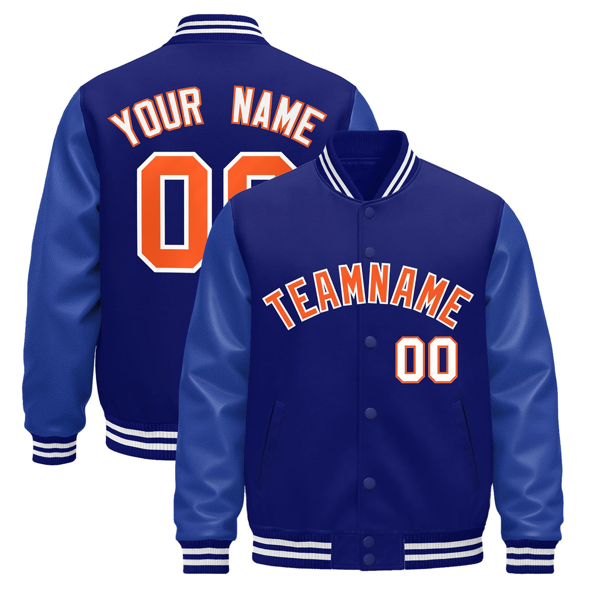 Custom Royal Blue White Jacket - Classic Style Leather Sleeves Wrinkle-Resistant