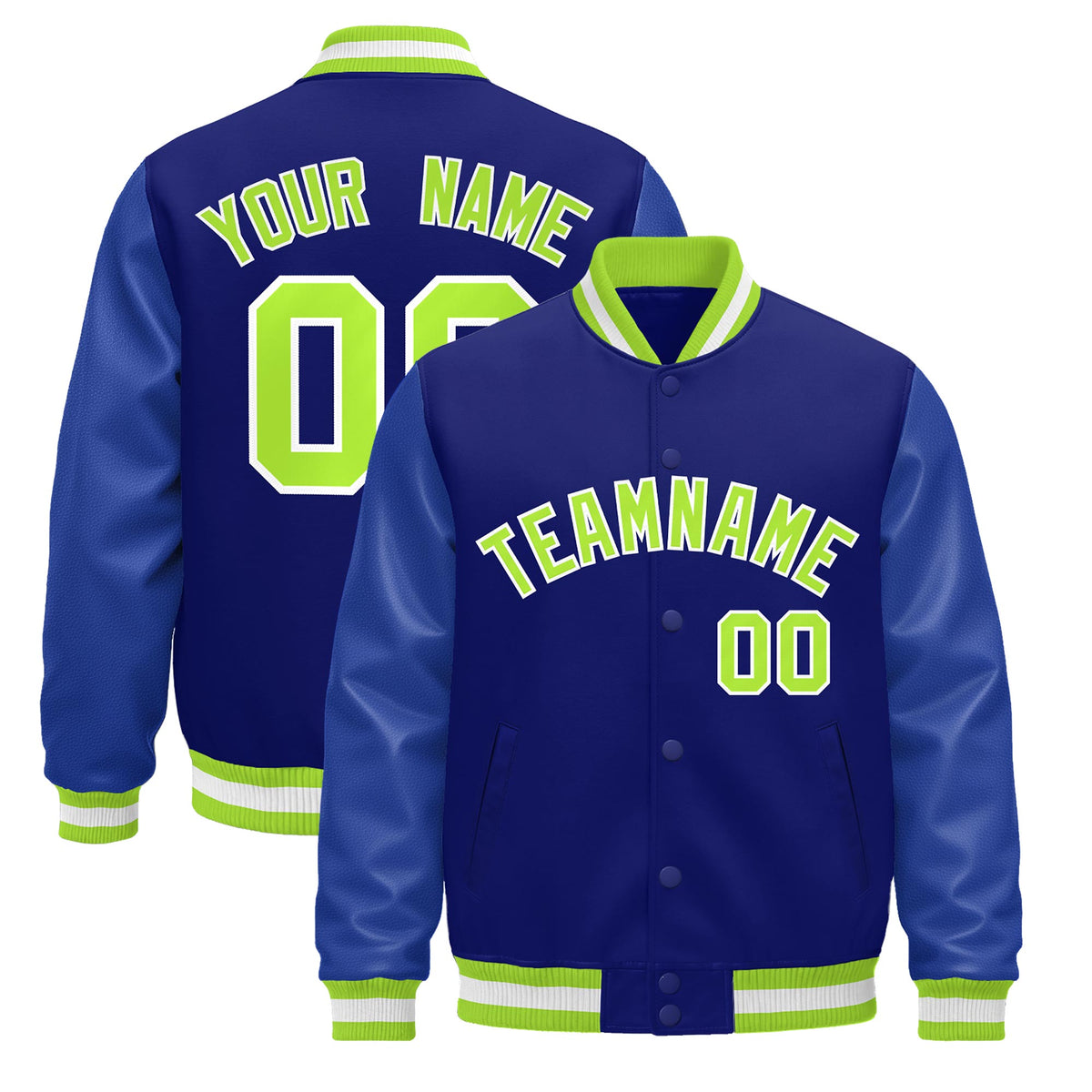 Custom Royal Blue White Jacket - Classic Style Leather Sleeves Wrinkle-Resistant