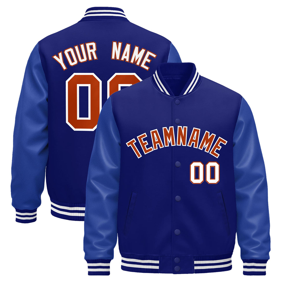 Custom Royal Blue White Jacket - Classic Style Leather Sleeves Wrinkle-Resistant