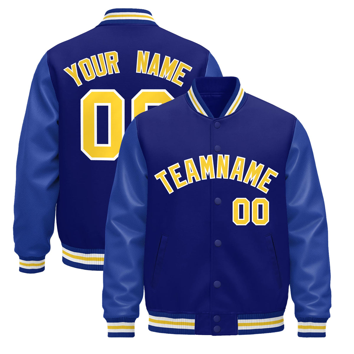 Custom Royal Blue White Jacket - Classic Style Leather Sleeves Wrinkle-Resistant