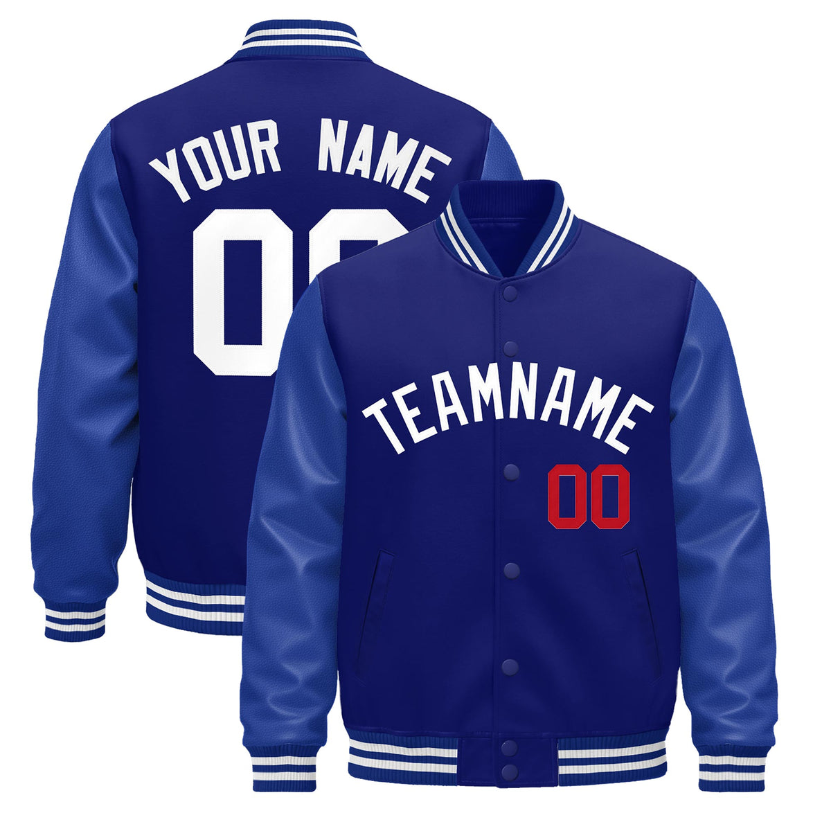 Custom Royal Blue White Jacket - Classic Style Leather Sleeves Wrinkle-Resistant