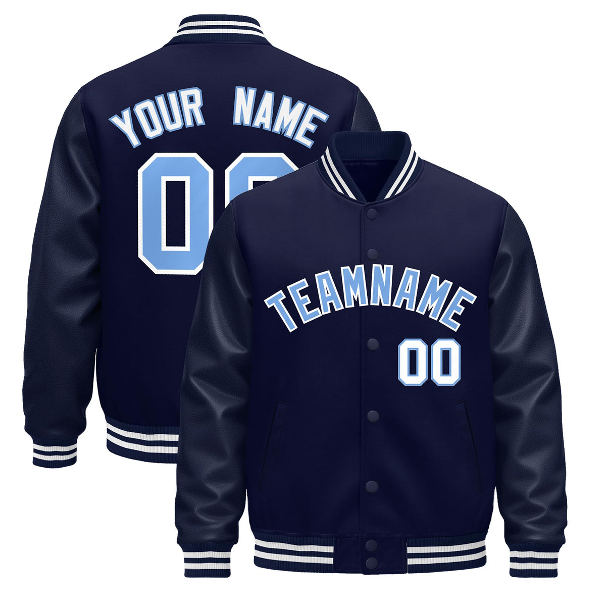 Custom Navy White Jacket - Classic Style Leather Sleeves Wrinkle-Resistant