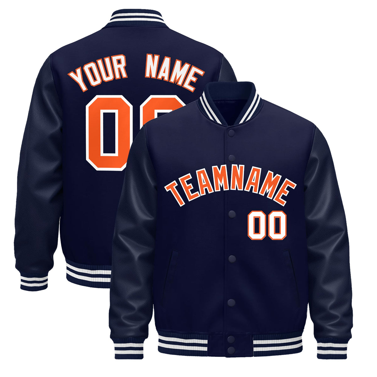 Custom Navy Orange Jacket - Classic Style Leather Sleeves Wrinkle-Resistant