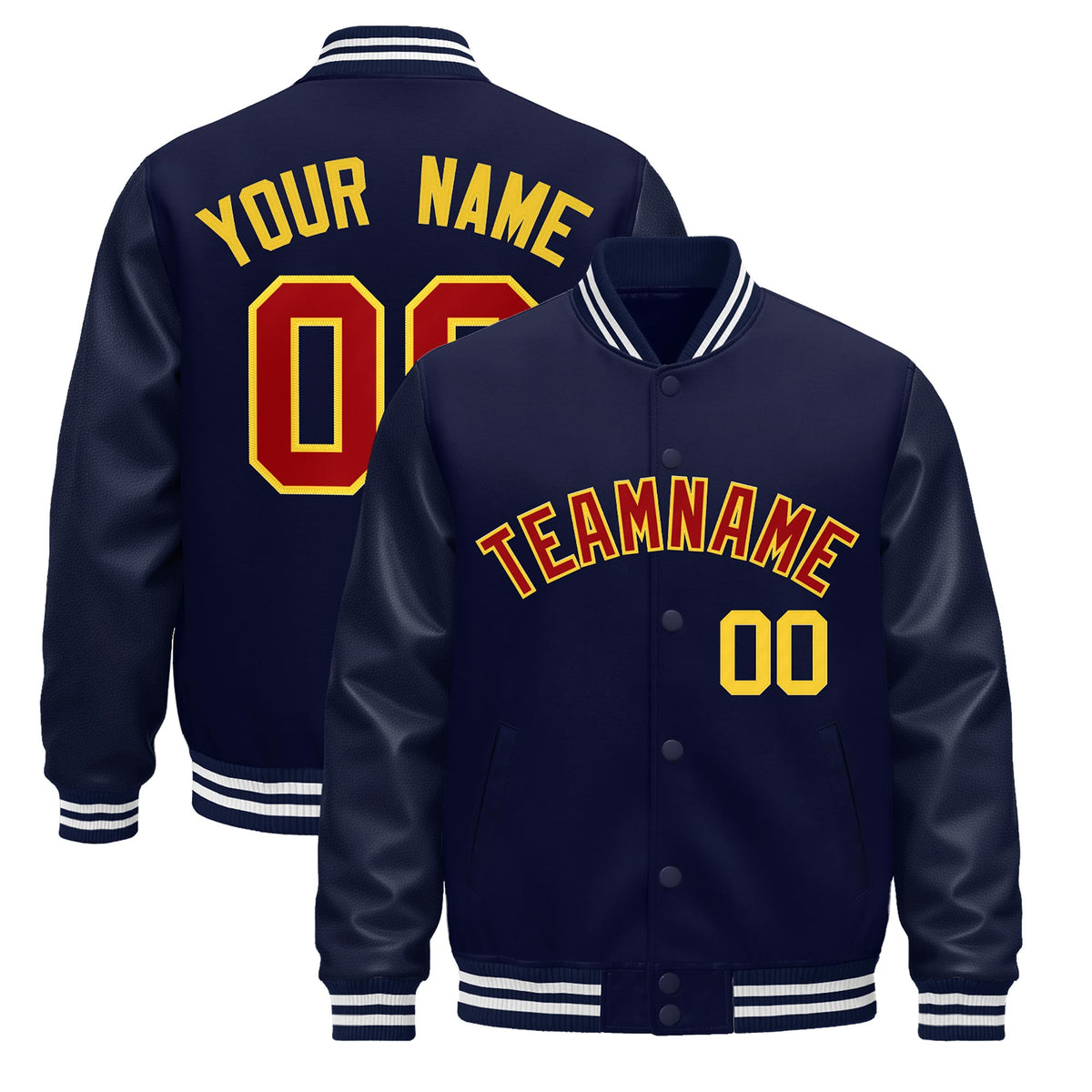 Custom Navy White Jacket - Classic Style Leather Sleeves Wrinkle-Resistant