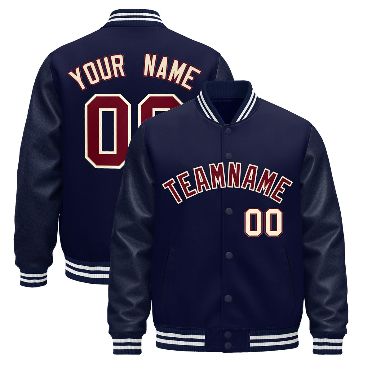Custom Navy Cream Jacket - Classic Style Leather Sleeves Wrinkle-Resistant
