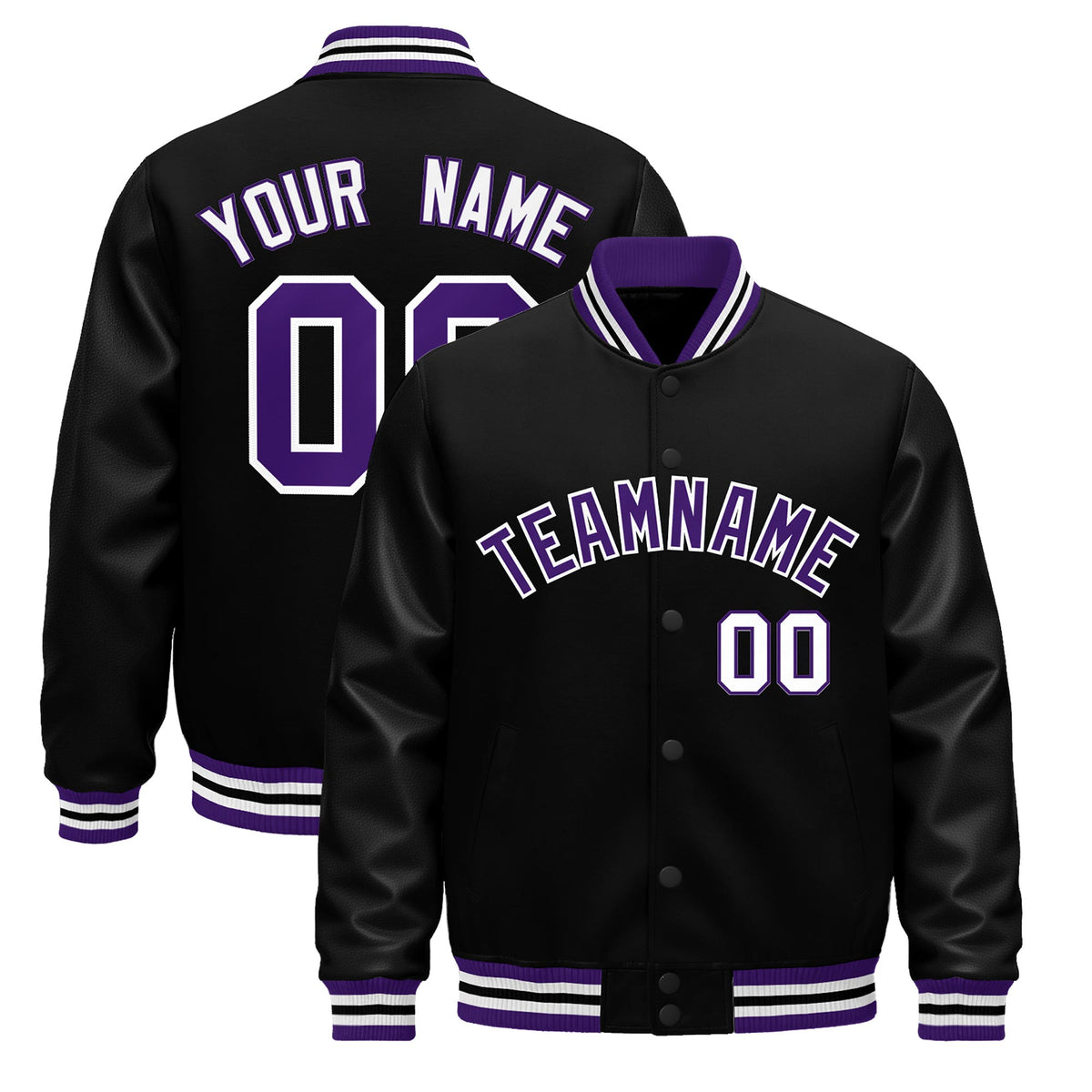 Custom Black Purple White Jacket - Classic Style Leather Sleeves Wrinkle-Resistant