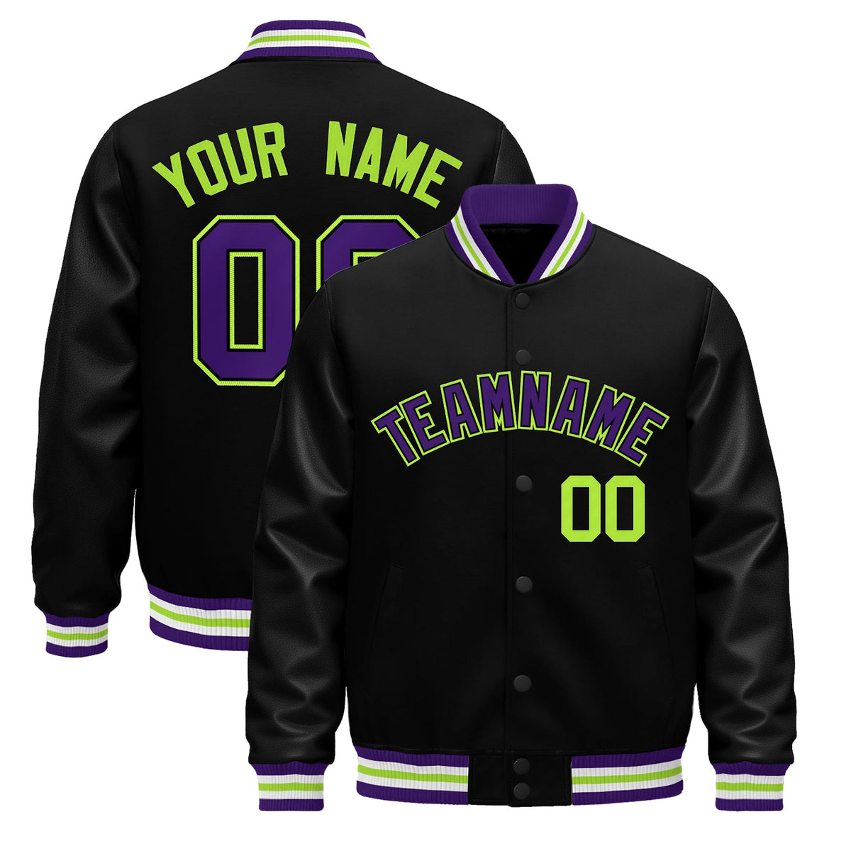 Custom Black Purple White Jacket - Classic Style Leather Sleeves Wrinkle-Resistant