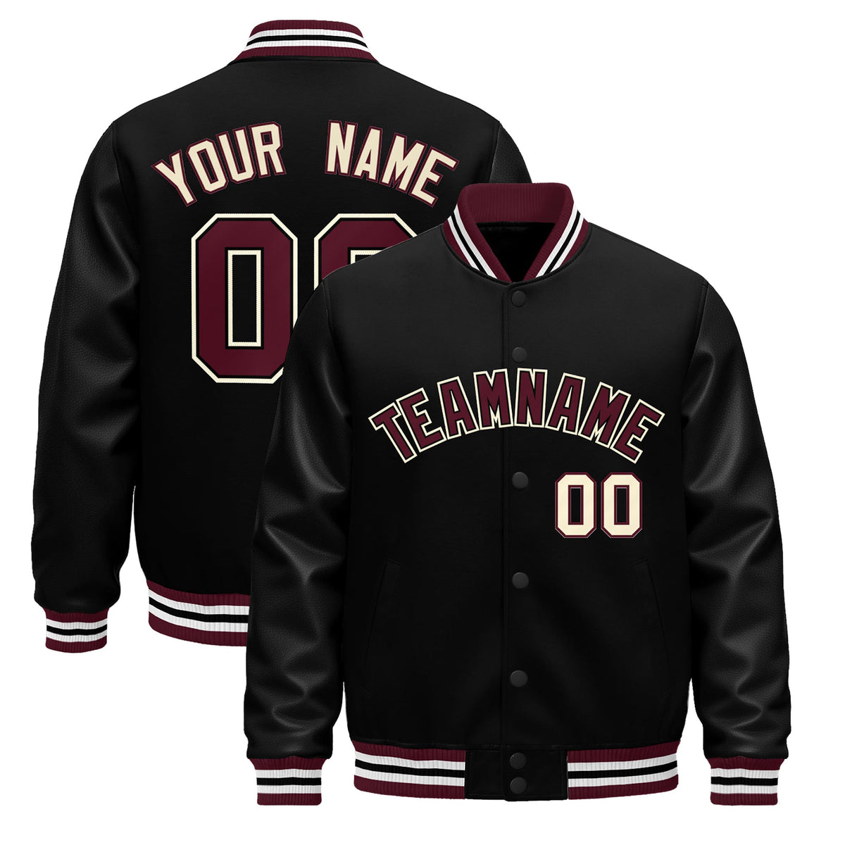 Custom Black Cream Jacket - Classic Style Leather Sleeves Wrinkle-Resistant