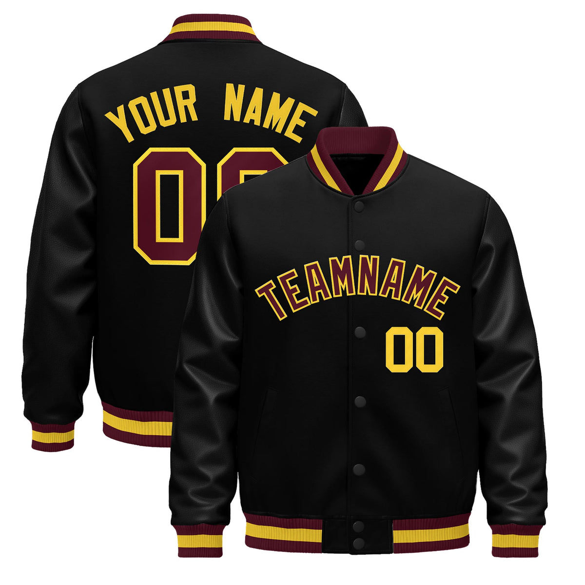 Custom Black yellow Jacket - Classic Style Leather Sleeves Wrinkle-Resistant