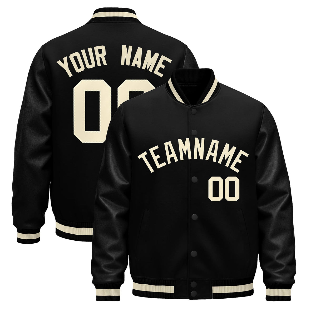Custom Black Cream Jacket - Classic Style Leather Sleeves Wrinkle-Resistant