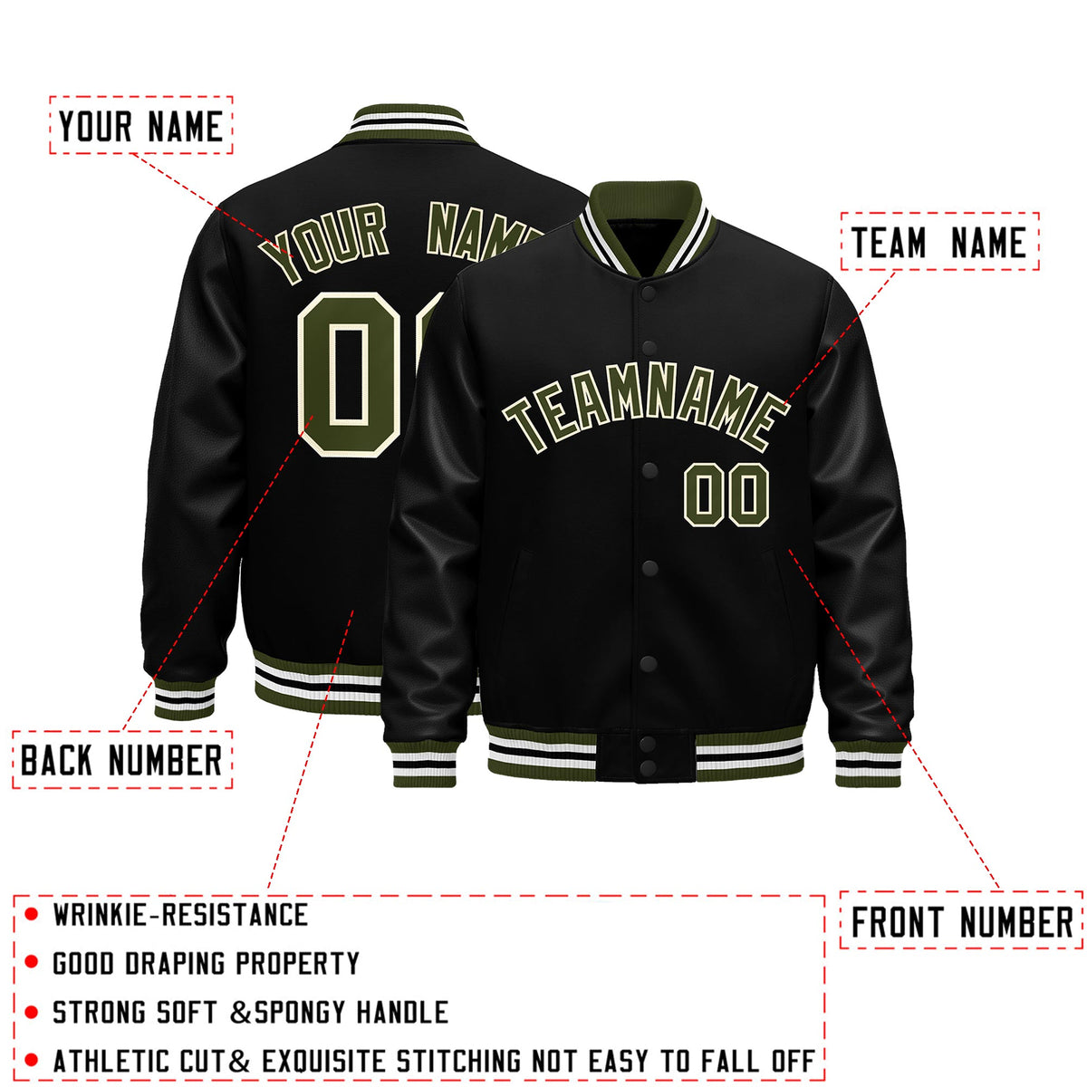 Custom Black White Classic Style Leather Sleeves Wrinkle-Resistant Jacket| KXKSHOP