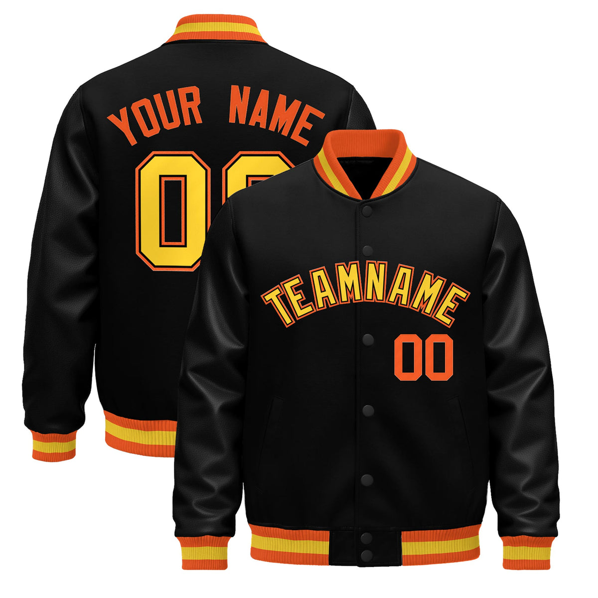 Custom Black Orange Gold Classic Style Leather Sleeves Wrinkle-Resistant Jacket| KXKSHOP