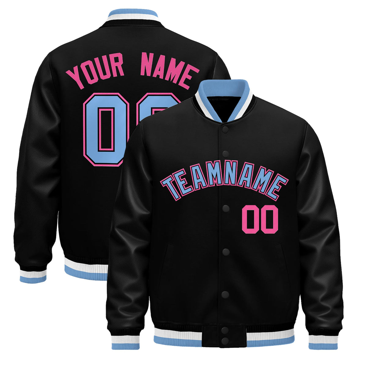 Custom Black Light Blue White Jacket - Classic Style Leather Sleeves Wrinkle-Resistant