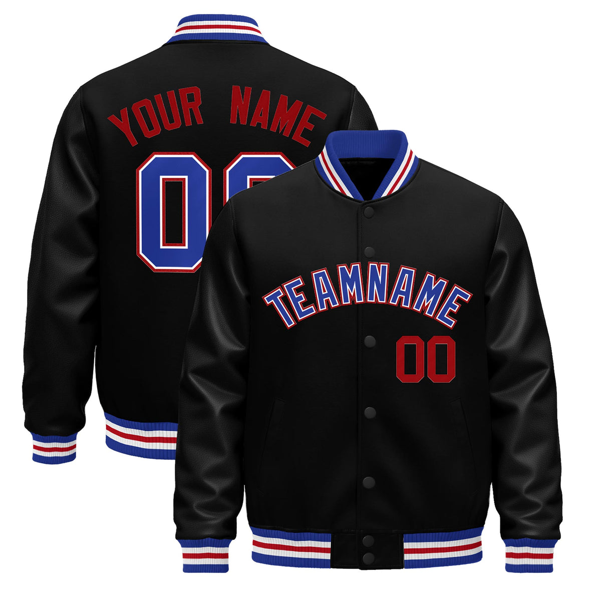 Custom Black Royal Blue White Jacket - Classic Style Leather Sleeves Wrinkle-Resistant