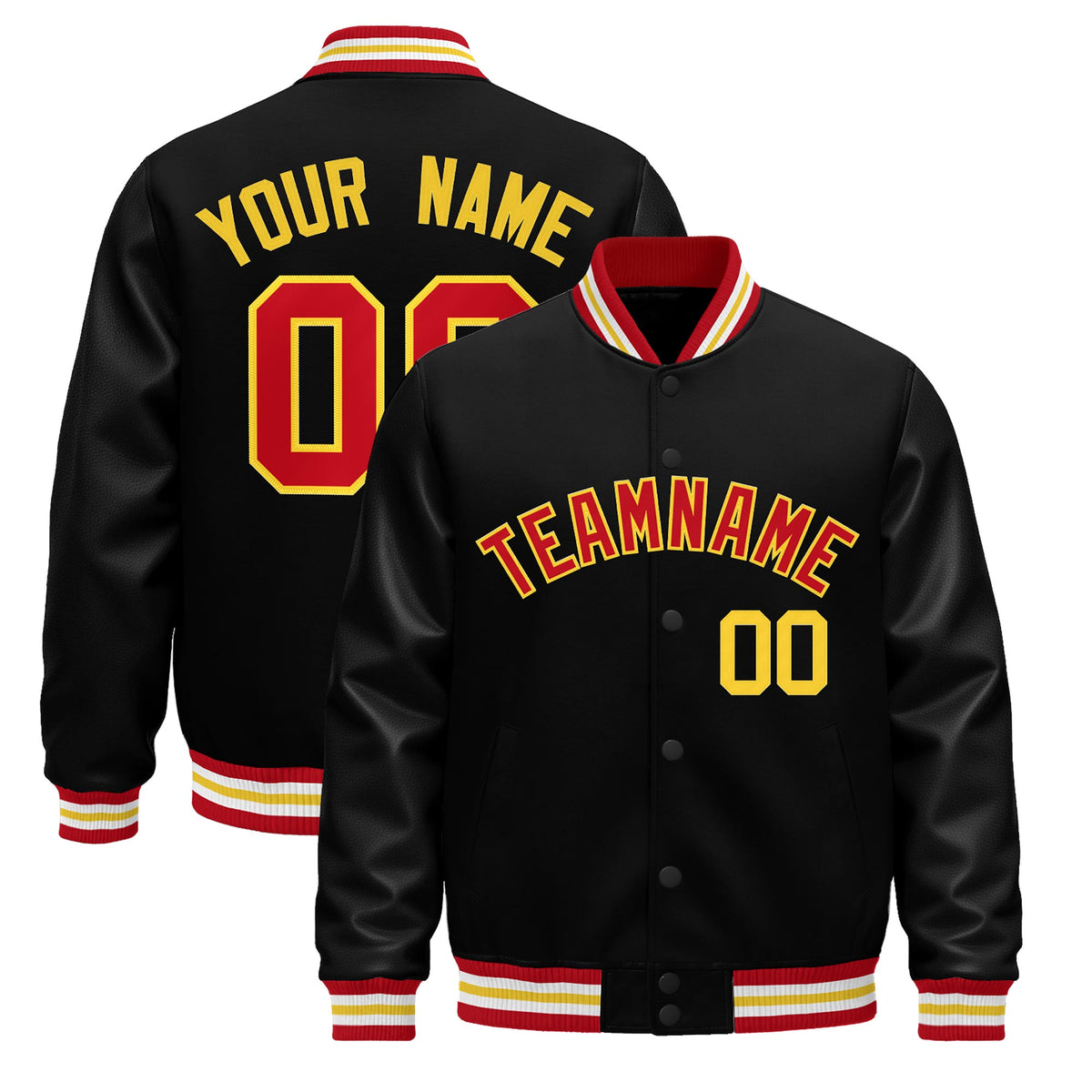 Custom Black Red White Jacket - Classic Style Leather Sleeves Wrinkle-Resistant