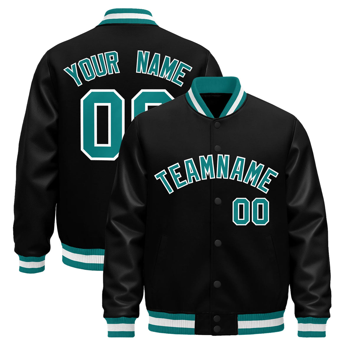 Custom Black Aqua White Jacket - Classic Style Leather Sleeves Wrinkle-Resistant