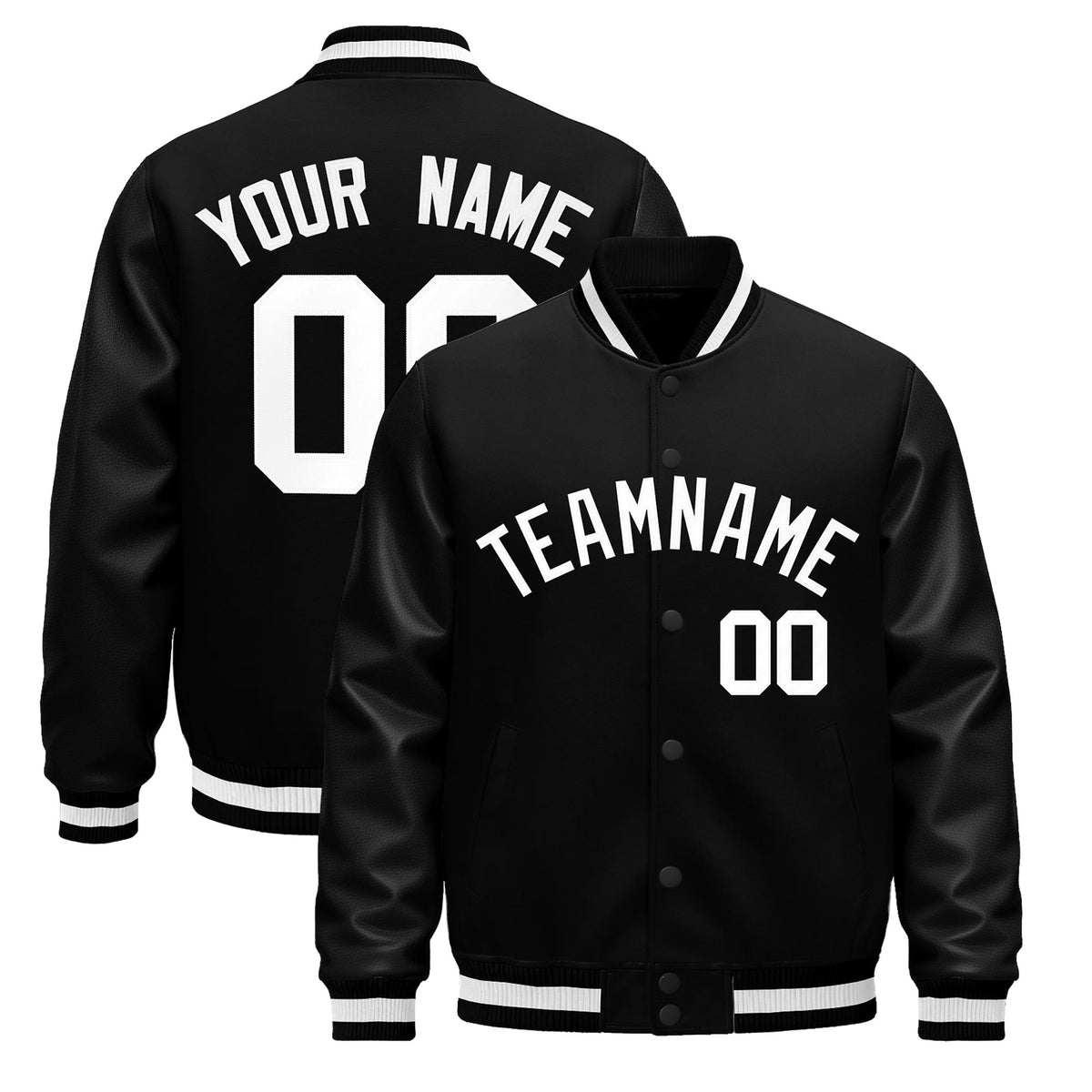 Custom Black White Jacket - Classic Style Leather Sleeves Wrinkle-Resistant