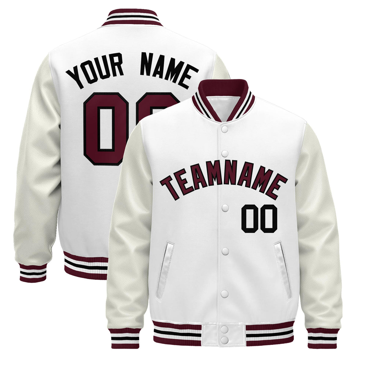 Custom White Crimson Black Jacket - Classic Style Leather Sleeves Wrinkle-Resistant
