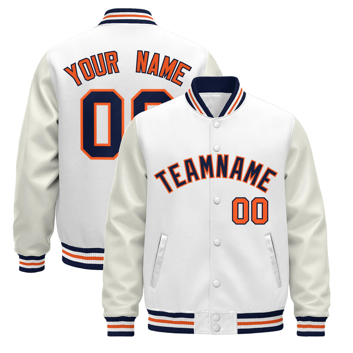 Custom White Navy Orange Jacket - Classic Style Leather Sleeves Wrinkle-Resistant