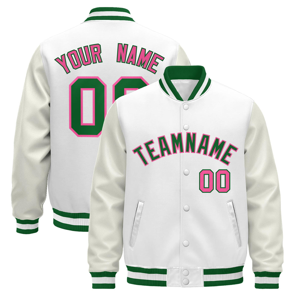 Custom White Kelly Green Jacket - Classic Style Leather Sleeves Wrinkle-Resistant