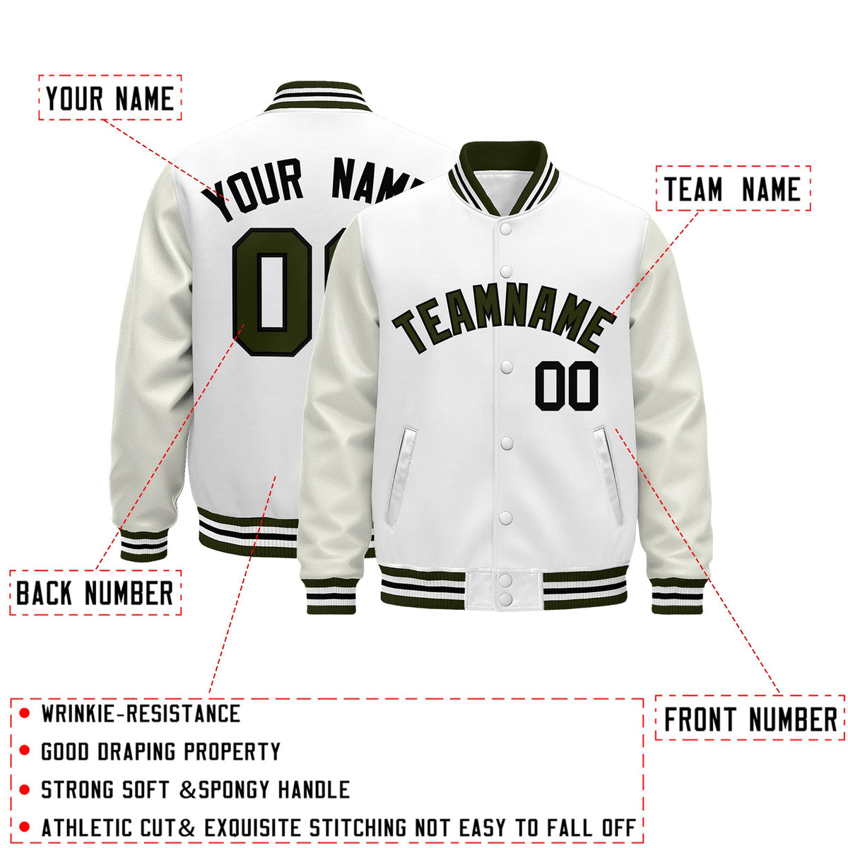 Custom White Olive Black Classic Style Leather Sleeves Wrinkle-Resistant Jacket| KXKSHOP