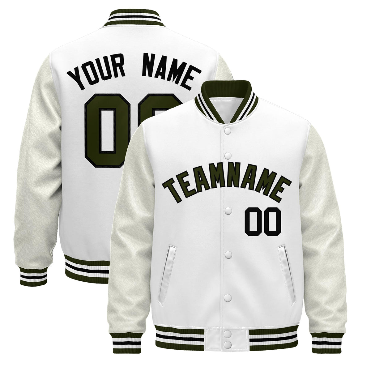 Custom White Olive Black Jacket - Classic Style Leather Sleeves Wrinkle-Resistant
