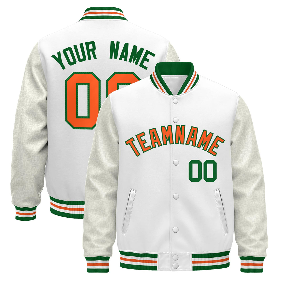 Custom White Kelly Green Orange Jacket - Classic Style Leather Sleeves Wrinkle-Resistant